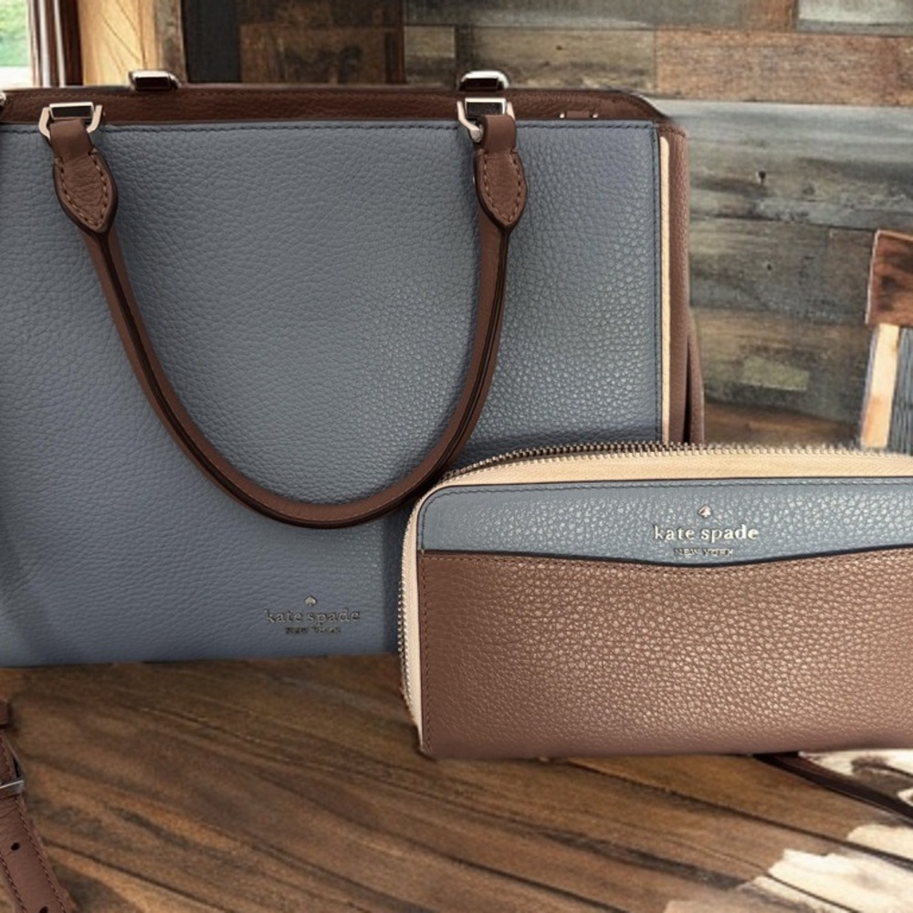 Kate Spade Blue and Brown Satchel Set